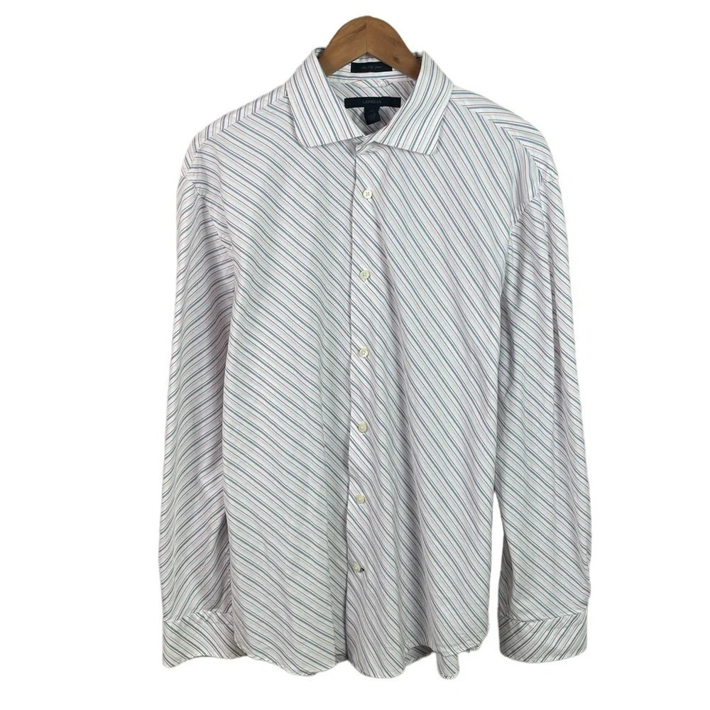 BF776 Mens Express 2 Ply Yarn Striped Classic Fit Button Down Shirt XL